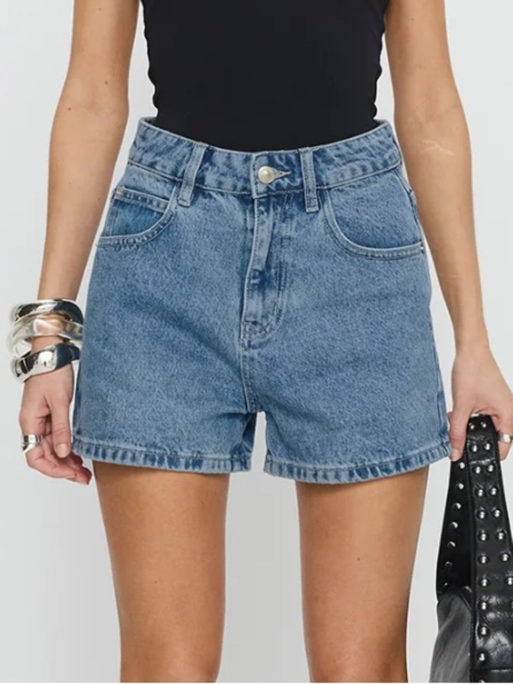 Princess Polly Medium Blue High-Rise Denim Shorts